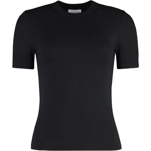 Geripptes T-Shirt mit Cut-Out-Details , Damen, Größe: S - Calvin Klein - Modalova