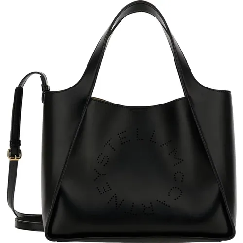 Schwarze Tote Tasche mit Perforiertem Logo , Damen, Größe: ONE Size - Stella Mccartney - Modalova