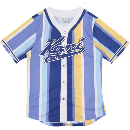 Varsity Striped Baseball Shirt with Buttons , male, Sizes: S, M - Karl Kani - Modalova