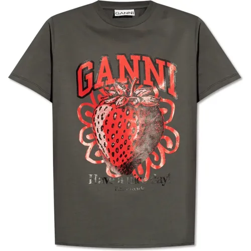 T-shirt with logo , female, Sizes: M, S, XS - Ganni - Modalova