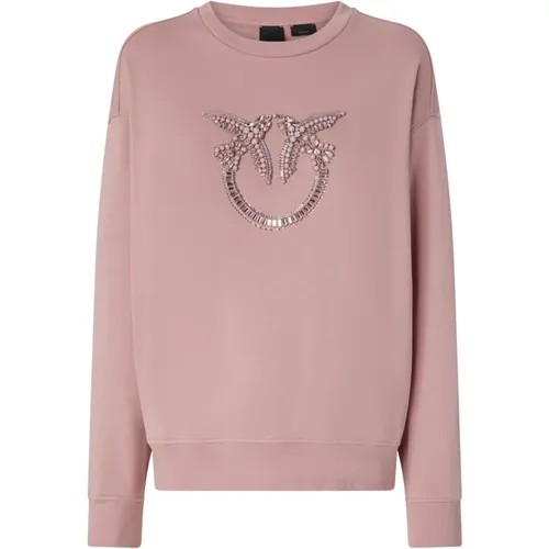 Love Birds Bestickter Rundhalsausschnitt Pullover , Damen, Größe: S - pinko - Modalova