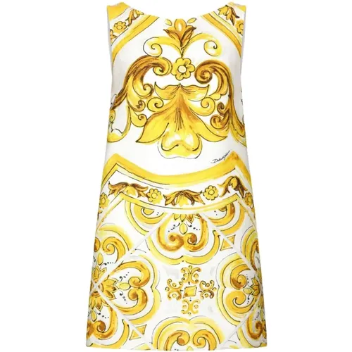 Majolica Print Silk Dress , female, Sizes: L, S, XS, 2XL - Dolce & Gabbana - Modalova