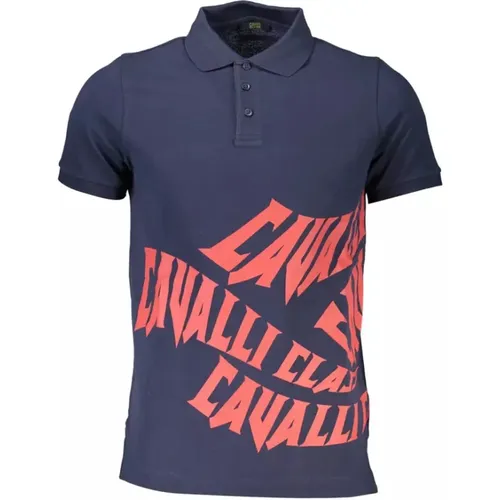 Blaues Baumwoll-Poloshirt, Kurzarm, Regular Fit , Herren, Größe: M - Cavalli Class - Modalova