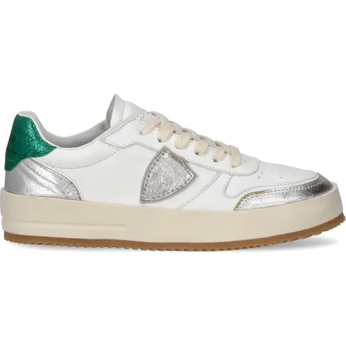 Glamouröse Weiße Silberne Sneakers , Damen, Größe: 35 EU - Philippe Model - Modalova