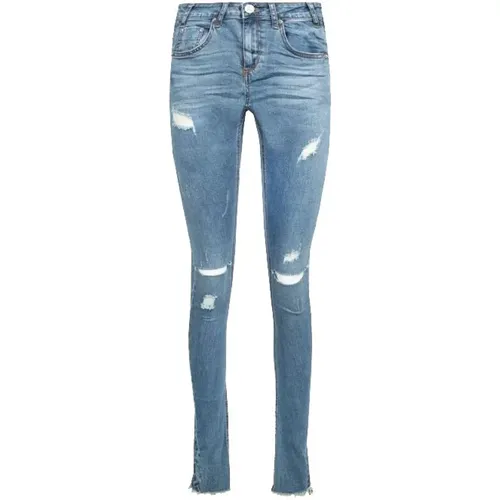 Blaue Skinny Jeans mit Fransigen Knöcheln , Damen, Größe: W25 - One Teaspoon - Modalova