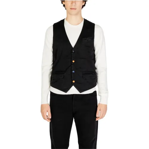 Schwarzes V-Ausschnitt Button-Up Gilet , Herren, Größe: S - Gianni Lupo - Modalova