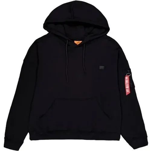 Schwarzer Essentials Hoody mit Rippdetails , Herren, Größe: S - alpha industries - Modalova