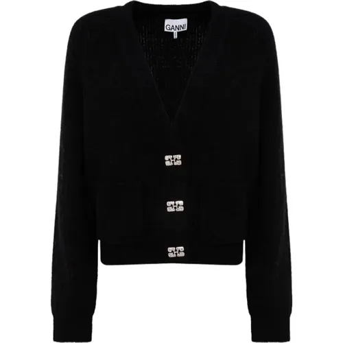 Wool Blend Cardigan with Logo Buttons , female, Sizes: S, M - Ganni - Modalova