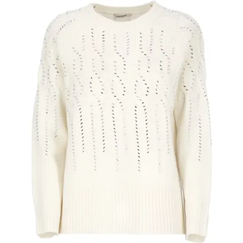 Weißer Kaschmirpullover mit Strass-Details , Damen, Größe: M - Kangra - Modalova