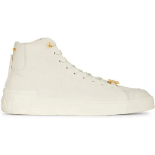 White High-Top Sneakers with Monogram Pattern and Gold Logo , female, Sizes: 6 UK - Balmain - Modalova