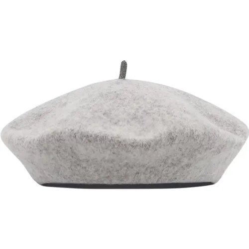 Grey Wool Hats Caps with Jewel Application , female, Sizes: S, M - BRUNELLO CUCINELLI - Modalova