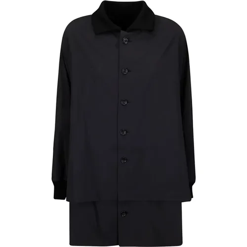 Layered Technical Fabric Coat with Contrasting Collar , female, Sizes: M - Yohji Yamamoto - Modalova