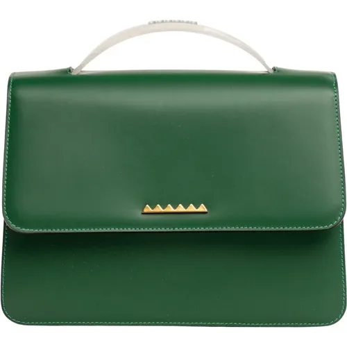 Luxuriöse Grüne Lederhandtasche , Damen, Größe: ONE Size - RUN OF - Modalova