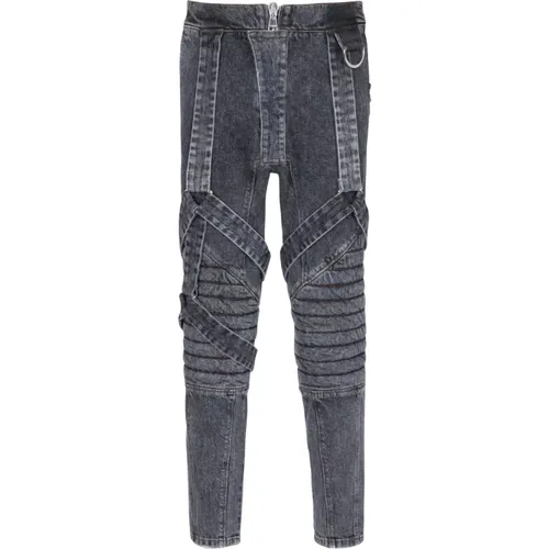 Schmale Baumwoll-Jeans mit Trägern,Slim-Fit Baumwolljeans mit Trägern - Balmain - Modalova