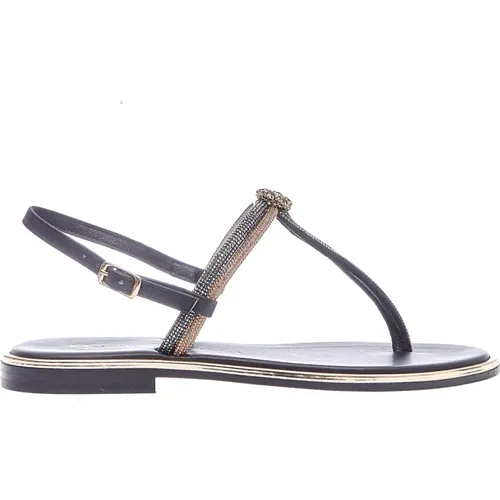 Schwarze und goldene Strass Flip Flops , Damen, Größe: 41 EU - Paola Fiorenza - Modalova