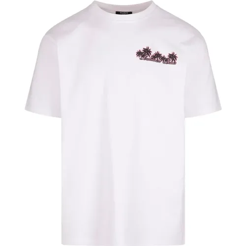 T-shirt with Club Print , male, Sizes: L, M - Balmain - Modalova