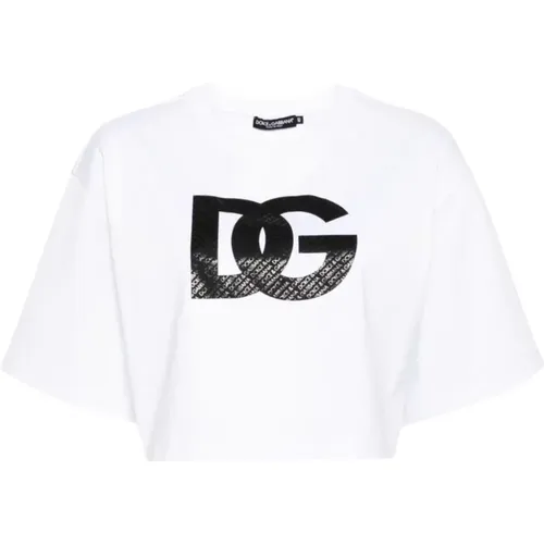 Logo Print Cropped T-Shirt , Damen, Größe: M - Dolce & Gabbana - Modalova