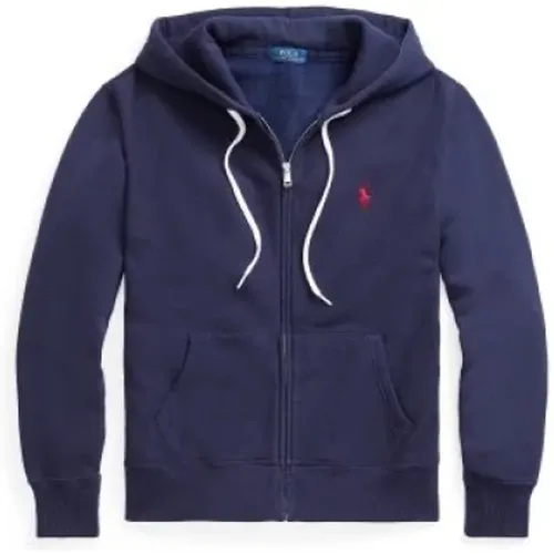 Navy Zip Polo Kapuzenpullover - Größe: M, Farbe: Navy , Damen, Größe: XS - Ralph Lauren - Modalova