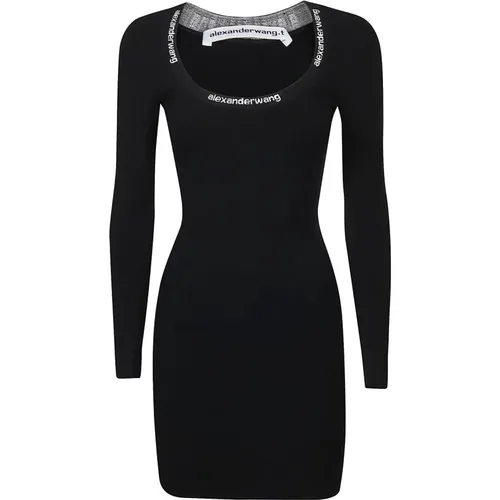 Logo Jacquard Trim Bodycon Scoop Neck Dress , female, Sizes: S, XS - T by Alexander Wang - Modalova