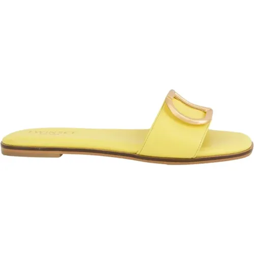 Gelber Leder Oval Sandale , Damen, Größe: 40 EU - Twinset - Modalova