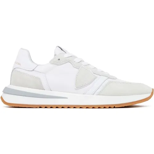 White Leather and Fabric Low Top Sneakers , female, Sizes: 7 UK - Philippe Model - Modalova