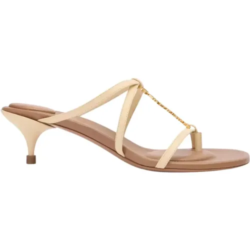 Cream Heeled Sandals with Gold Logo , female, Sizes: 5 UK - Jacquemus - Modalova