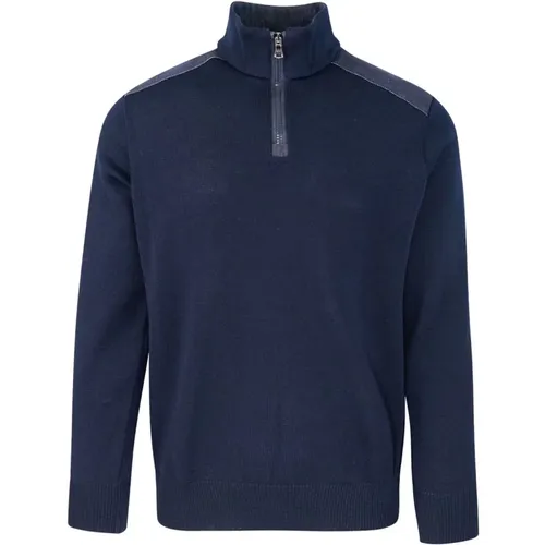 Blauer Pullover mit Halbem Reißverschluss , Herren, Größe: L - PAUL & SHARK - Modalova