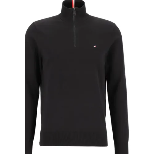 Schwarzer Pullover mit Reißverschluss und Logo , Herren, Größe: 2XL - Tommy Hilfiger - Modalova