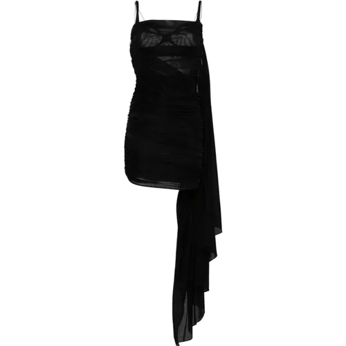 Schwarzes Kleid mit Drapiertem Panel - Mugler - Modalova