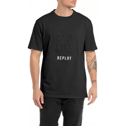 Herren T-Shirt aus 100% Baumwolle , Herren, Größe: 2XL - Replay - Modalova