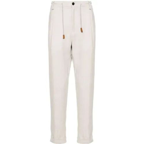Sand mid-rise linen chino trousers , male, Sizes: W33 - Eleventy - Modalova