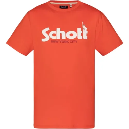 Baumwoll Logo TShirt Druck , Herren, Größe: XL - Schott NYC - Modalova