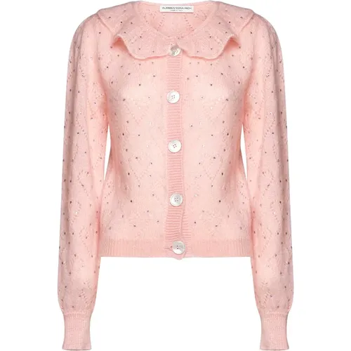 Heart Motif Sweater with Rhinestones , female, Sizes: S - Alessandra Rich - Modalova