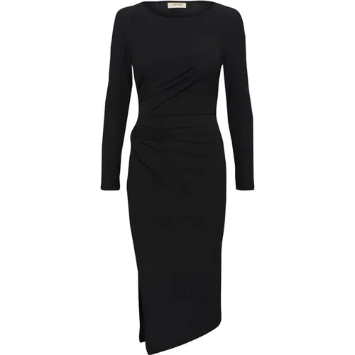 Elegantes Schwarzes Kleid mit Drapierten Details , Damen, Größe: S - Cream - Modalova