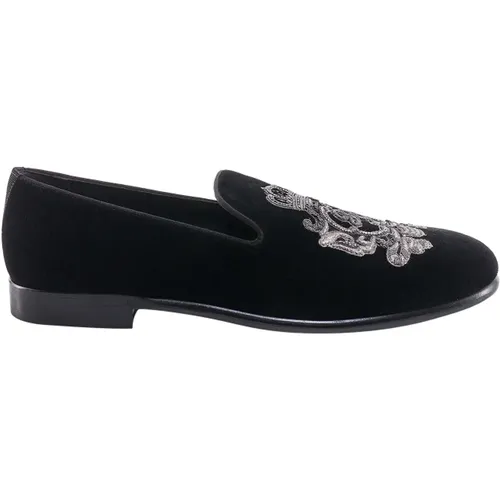 Samt-Loafers mit Besticktem Logo - Dolce & Gabbana - Modalova