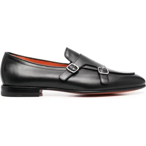Schwarze Leder Monk Schuhe , Herren, Größe: 44 EU - Santoni - Modalova