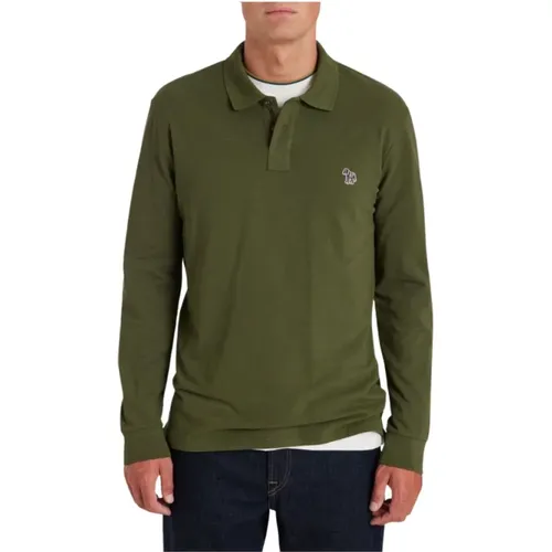 Zebra Khaki Langarm Polo Shirt , Herren, Größe: L - PS By Paul Smith - Modalova