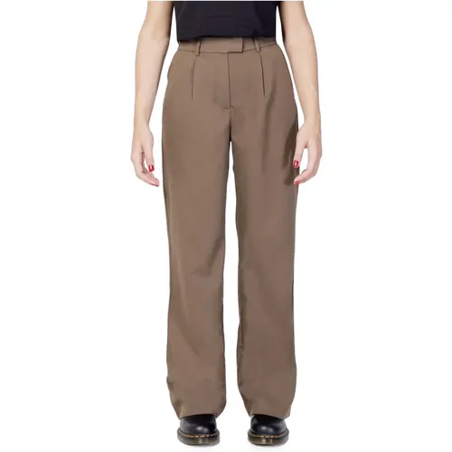 Braune einfarbige Hose mit Reißverschluss und Hakenverschluss , Damen, Größe: XL - Vila - Modalova