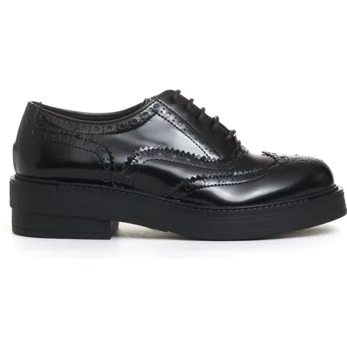 Schwarze Leder Brogue Schnürschuhe , Damen, Größe: 37 1/2 EU - Strategia - Modalova