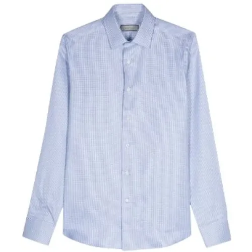 Geometrisches Muster Hemd Blau Weiß , Herren, Größe: 5XL - Canali - Modalova