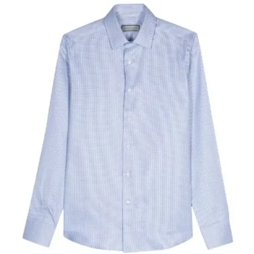 Geometrisches Muster Hemd Blau Weiß , Herren, Größe: L - Canali - Modalova