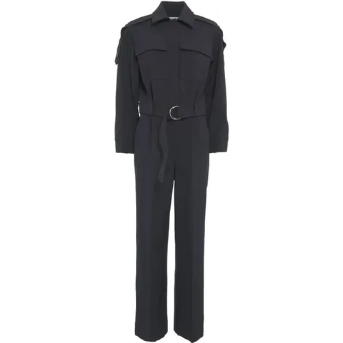 Schwarzer Jumpsuit im Hemd-Stil mit Taillengürtel , Damen, Größe: S - Second Female - Modalova