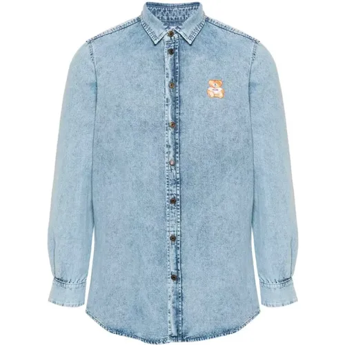 Denim Teddy Bear Hemd - Blau , Herren, Größe: XL - Moschino - Modalova