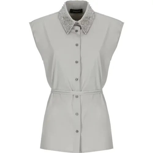 Grey Sleeveless Shirt with Rhinestones , female, Sizes: M - Fabiana Filippi - Modalova