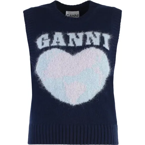 Intarsia-Wollweste mit gerippten Kanten , Damen, Größe: M - Ganni - Modalova