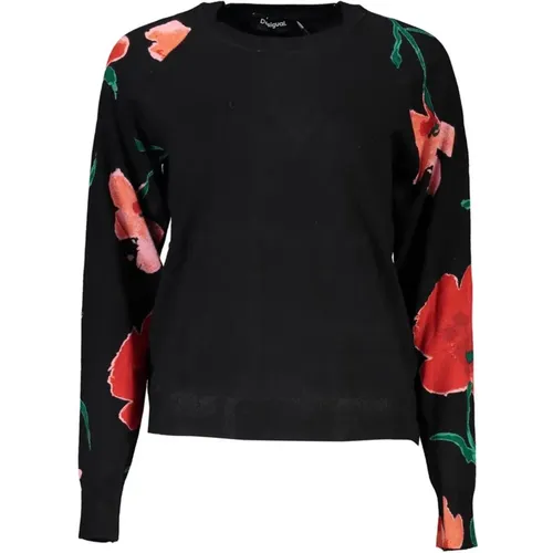 Contrast Detail Crew Neck Sweater with Logo Print , female, Sizes: S - Desigual - Modalova