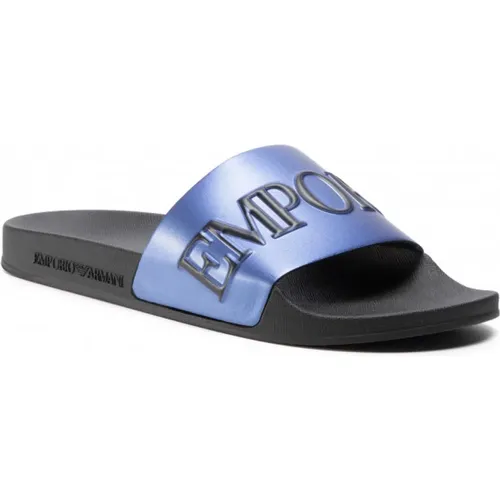 Metallic Logo Slippers , male, Sizes: 7 UK - Emporio Armani - Modalova