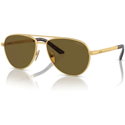 Stylish Sunglasses in Pale Gold/Dark Brown , male, Sizes: 60 MM - Prada - Modalova