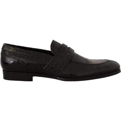 Schwarze Slip On Mokassin Schuhe aus Krokodilleder - Dolce & Gabbana - Modalova