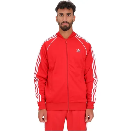 Klassischer Zip-Sweater Rot Sportliche Passform , Herren, Größe: L - adidas Originals - Modalova